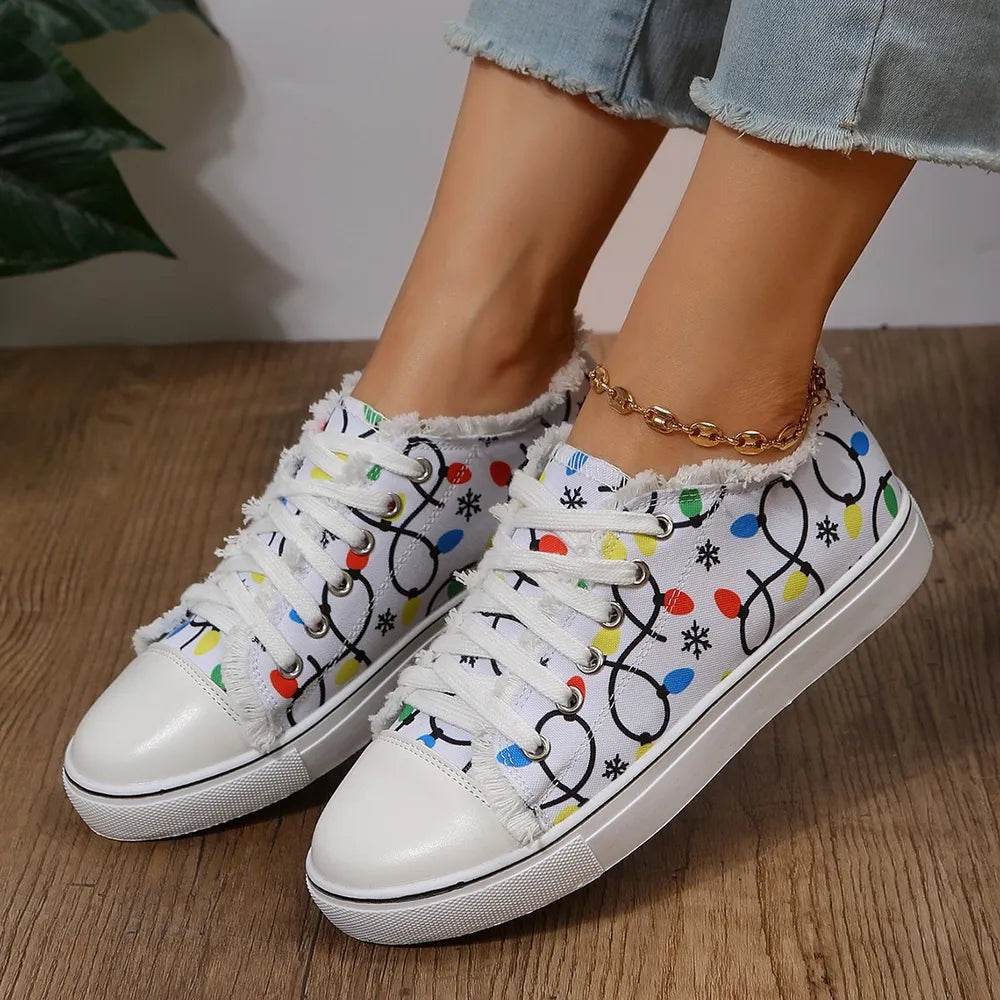 Raw Hem Printed Round Toe Sneakers - Tredona LLC