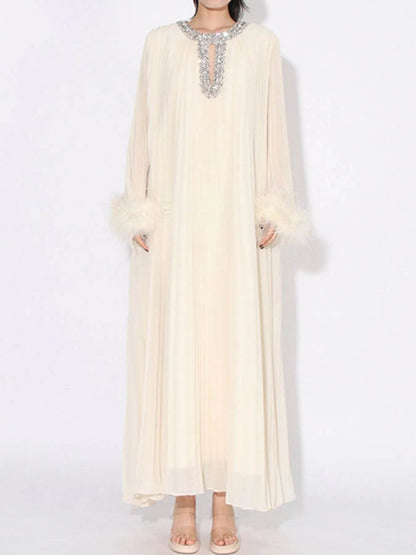 Rhinestone Long Sleeve Maxi Dress - Tredona LLC