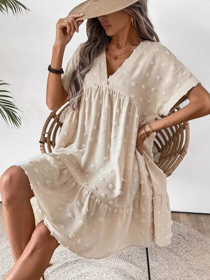 Ruffled Hem Swiss Dot Mini Dress - Tredona LLC