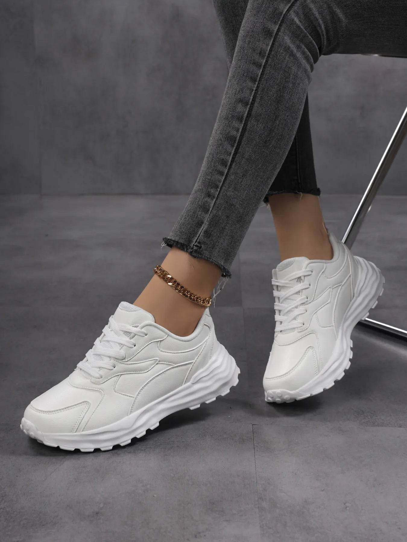 Round Toe Lace Up Sneakers - Tredona LLC