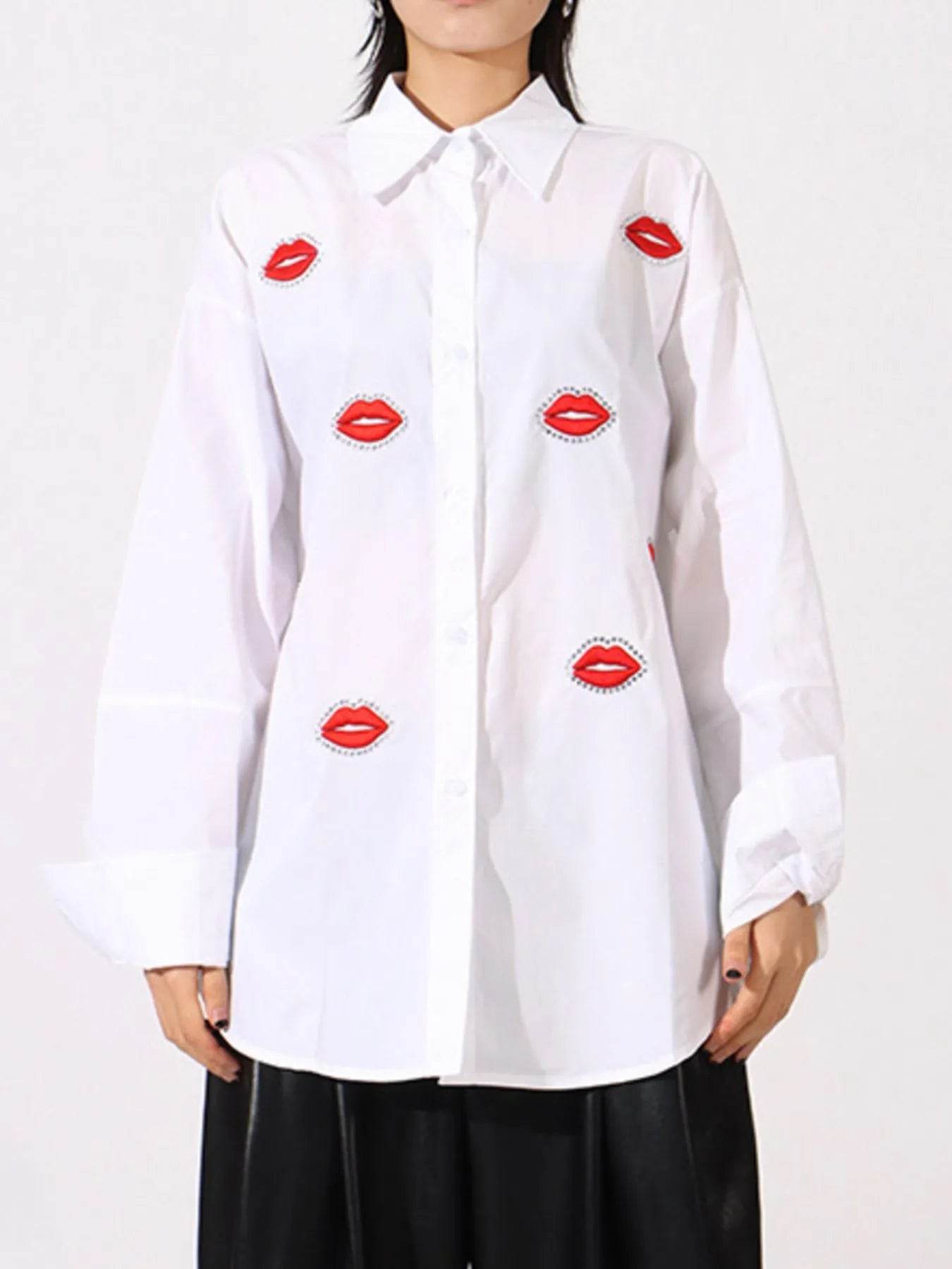 Lips Button Up Long Sleeve Shirt - Tredona LLC