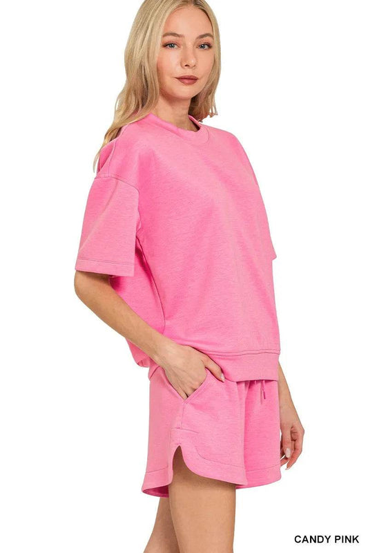 Zenana Scuba Short Sleeve Top & Shorts Set - Tredona LLC