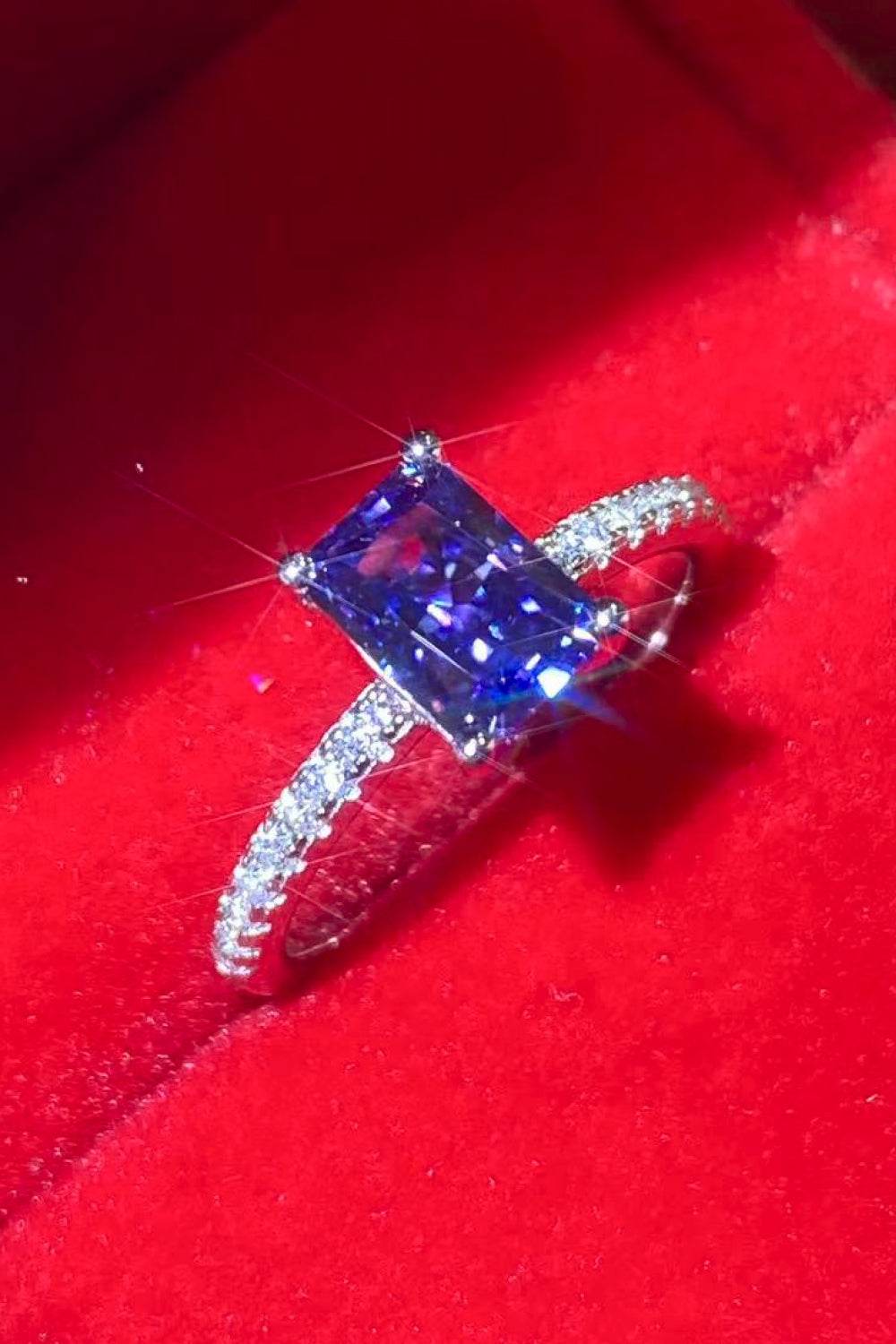 1 Carat Moissanite 925 Sterling Silver Rectangle Ring in Blue - Tredona LLC