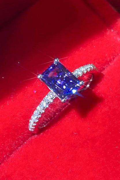 1 Carat Moissanite 925 Sterling Silver Rectangle Ring in Blue - Tredona LLC