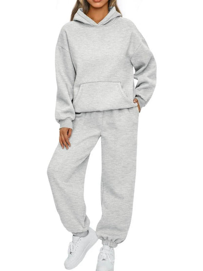 Full Size Kangaroo Pocket Hoodie and Joggers Set Plus Size - Tredona LLC
