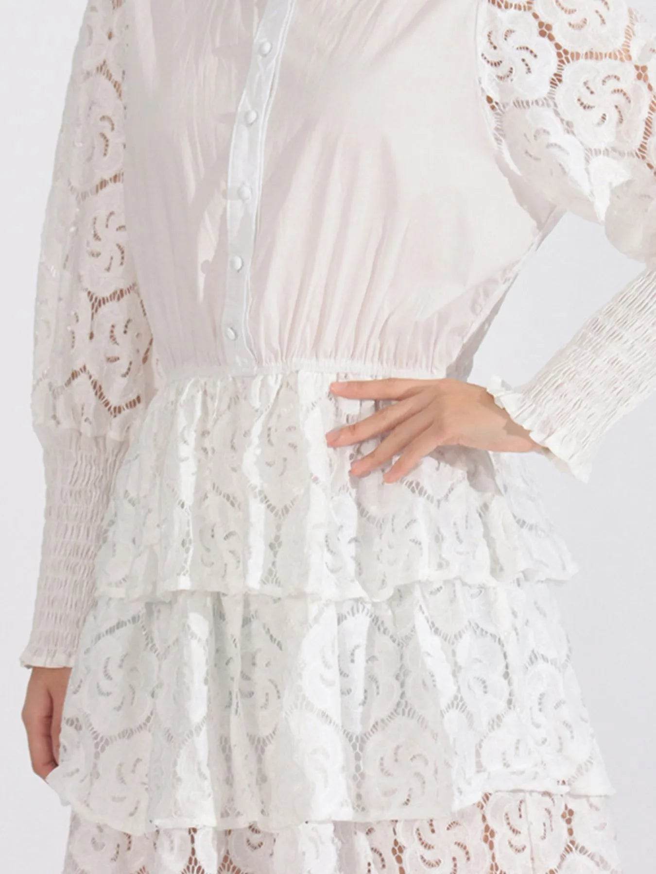 Full Size Lace Layered Long Sleeve Dress Plus Size - Tredona LLC