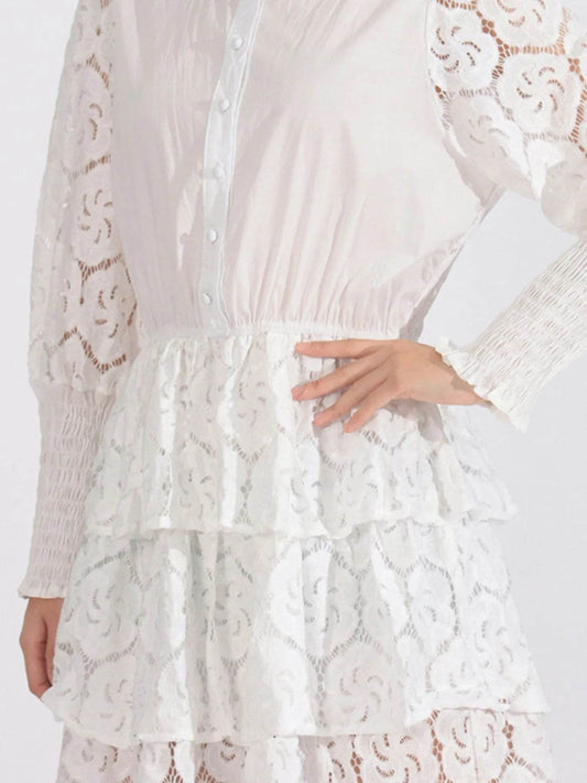 Full Size Lace Layered Long Sleeve Dress Plus Size - Tredona LLC