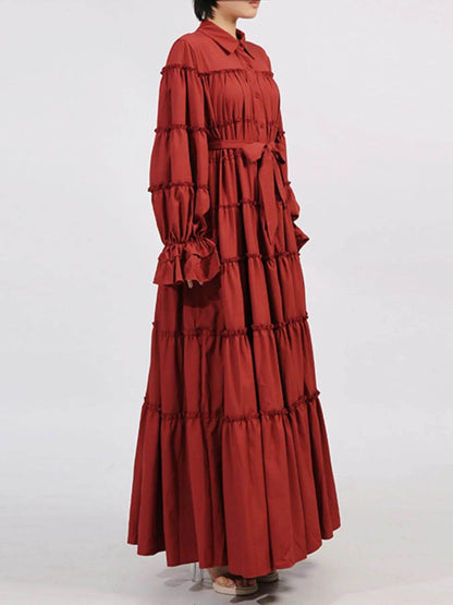 Tiered Tie Waist Maxi Dress - Tredona LLC