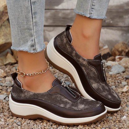 Round Toe Platform Wedge Sneakers with Zip - Tredona LLC