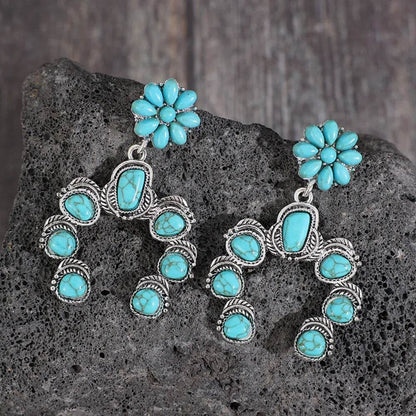 Artificial Turquoise Alloy Dangle Earrings - Tredona LLC