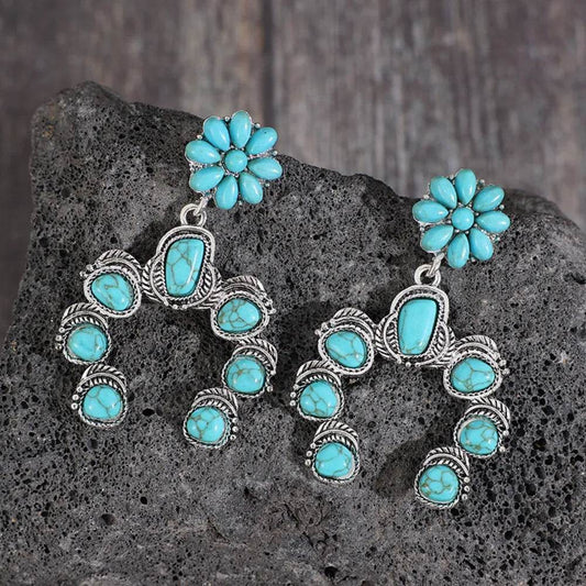 Artificial Turquoise Alloy Dangle Earrings - Tredona LLC