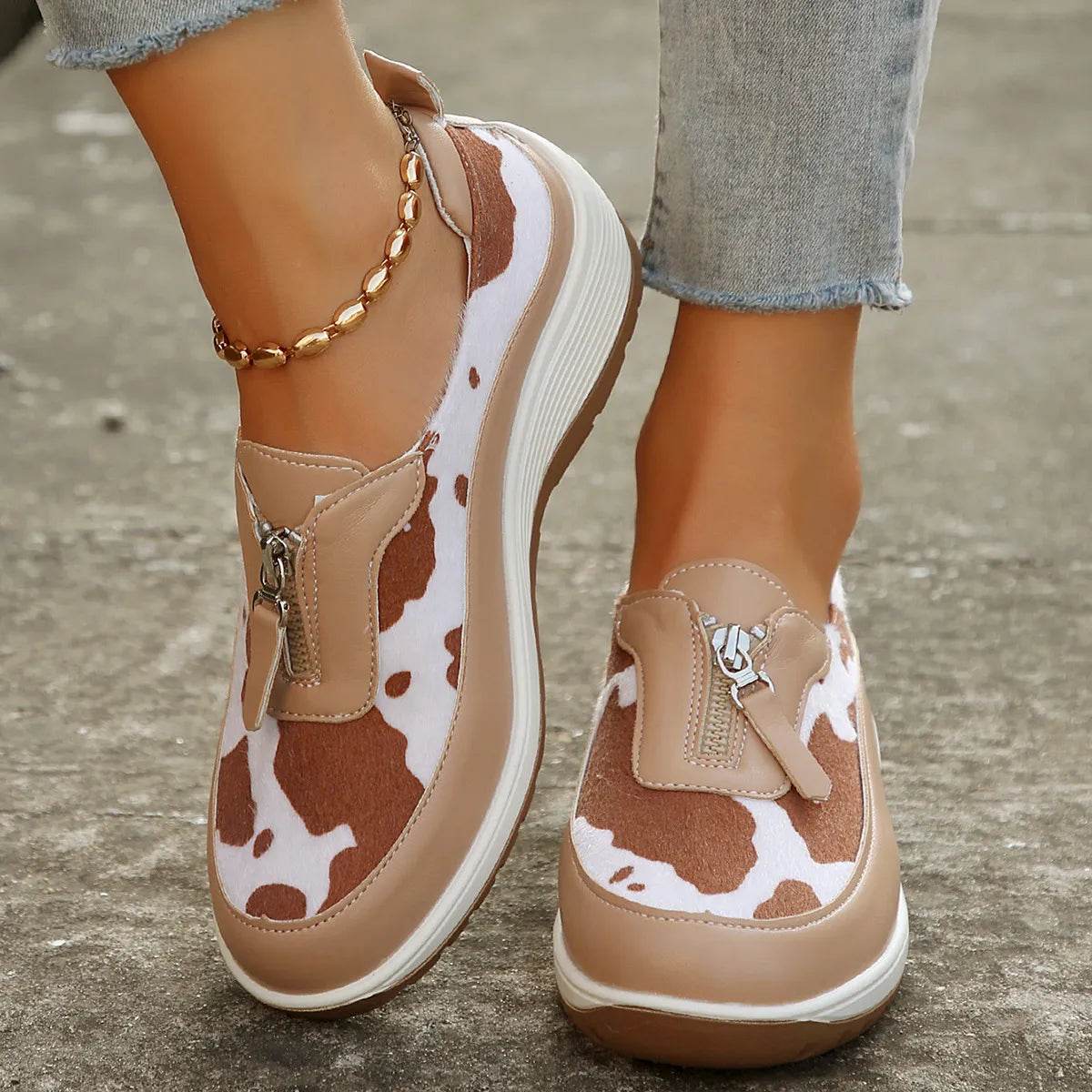 Round Toe Platform Wedge Sneakers with Zip - Tredona LLC