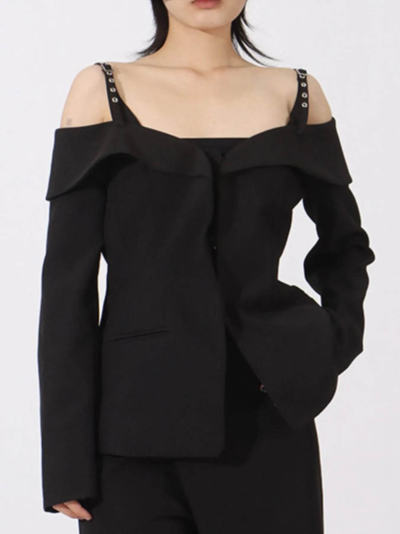 Ruffled Cold Shoulder Long Sleeve Outerwear - Tredona LLC