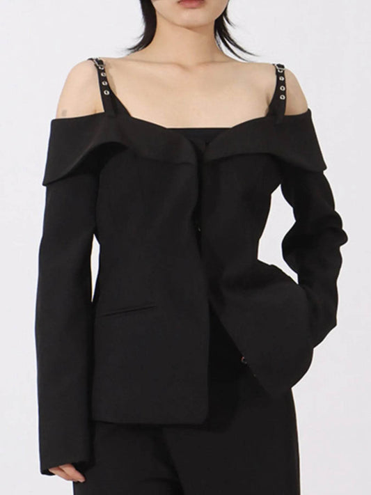Ruffled Cold Shoulder Long Sleeve Outerwear - Tredona LLC