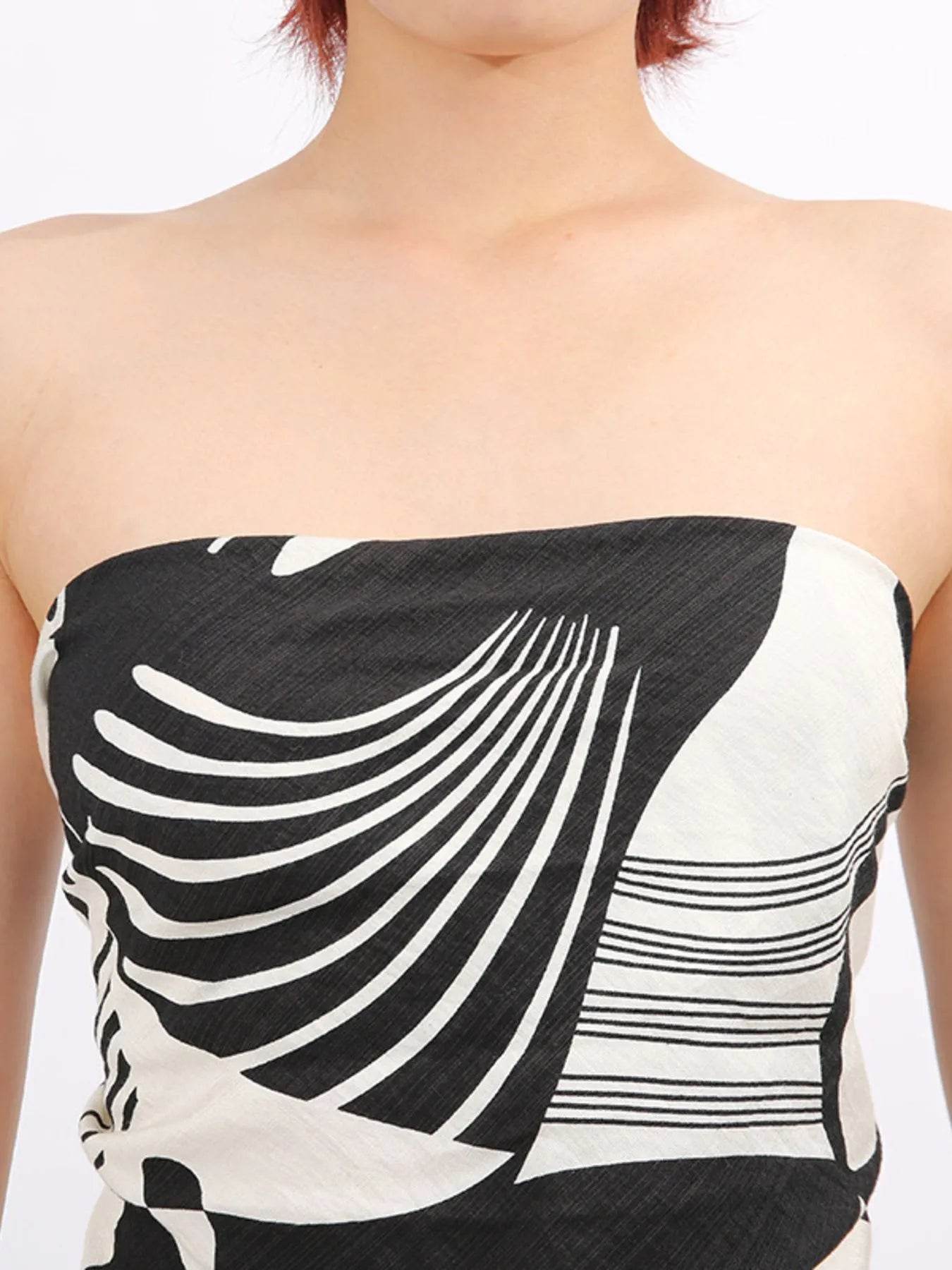 Abstract Print Tube Top and Wide Leg Pants Two-Piece Set - Tredona LLC