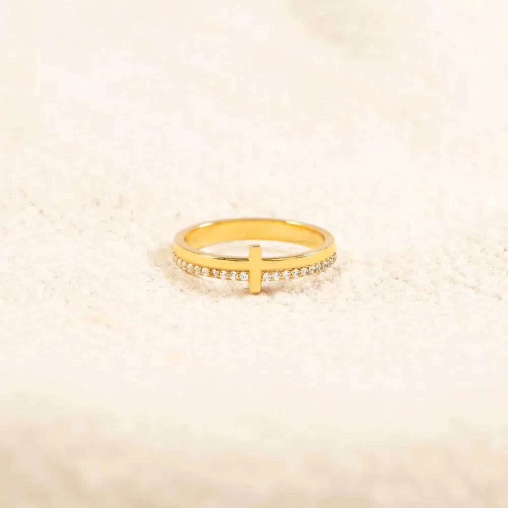 Zircon 925 Sterling Silver Cross Ring - Tredona LLC
