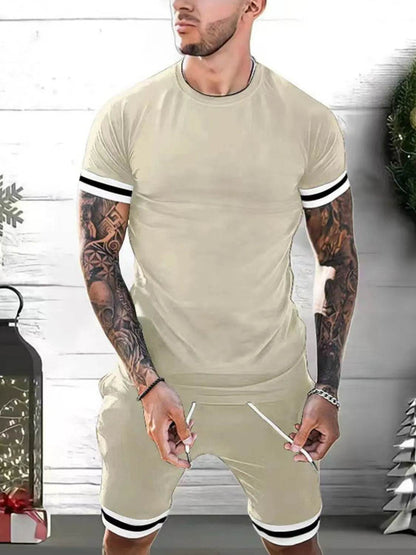 Men's Plus Size Round Neck Short Sleeve Top and Shorts Set - Tredona LLC