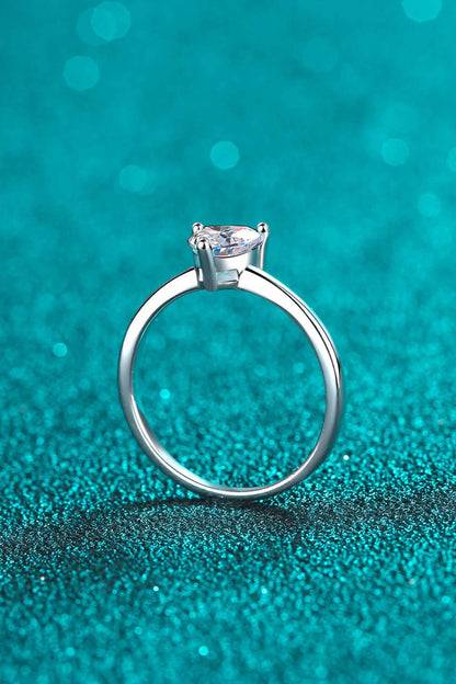 925 Sterling Silver Heart-Shaped Moissanite Solitaire Ring - Tredona LLC