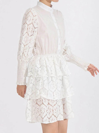 Full Size Lace Layered Long Sleeve Dress Plus Size - Tredona LLC
