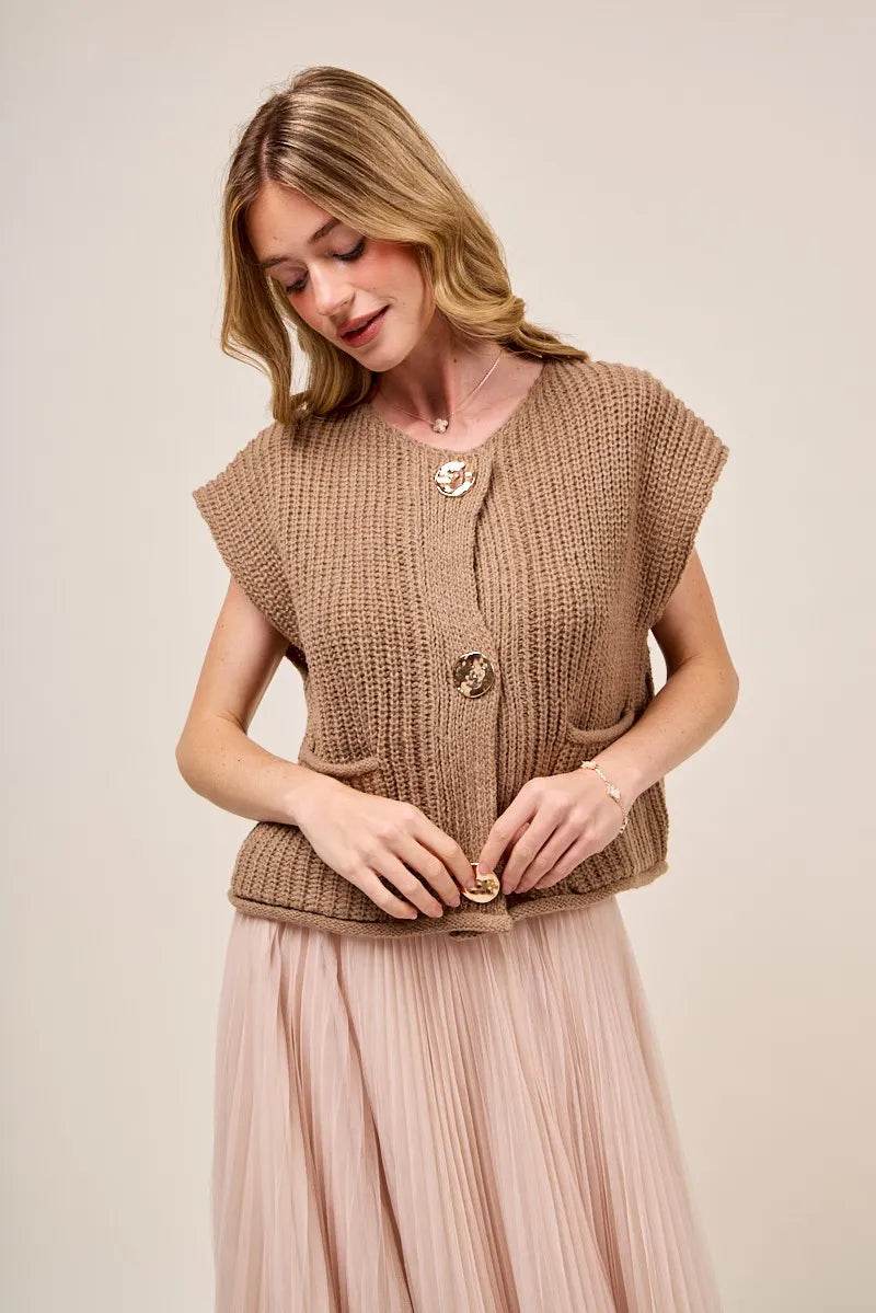 SO ME Big Metal Button Front Sweater Vest - Tredona LLC