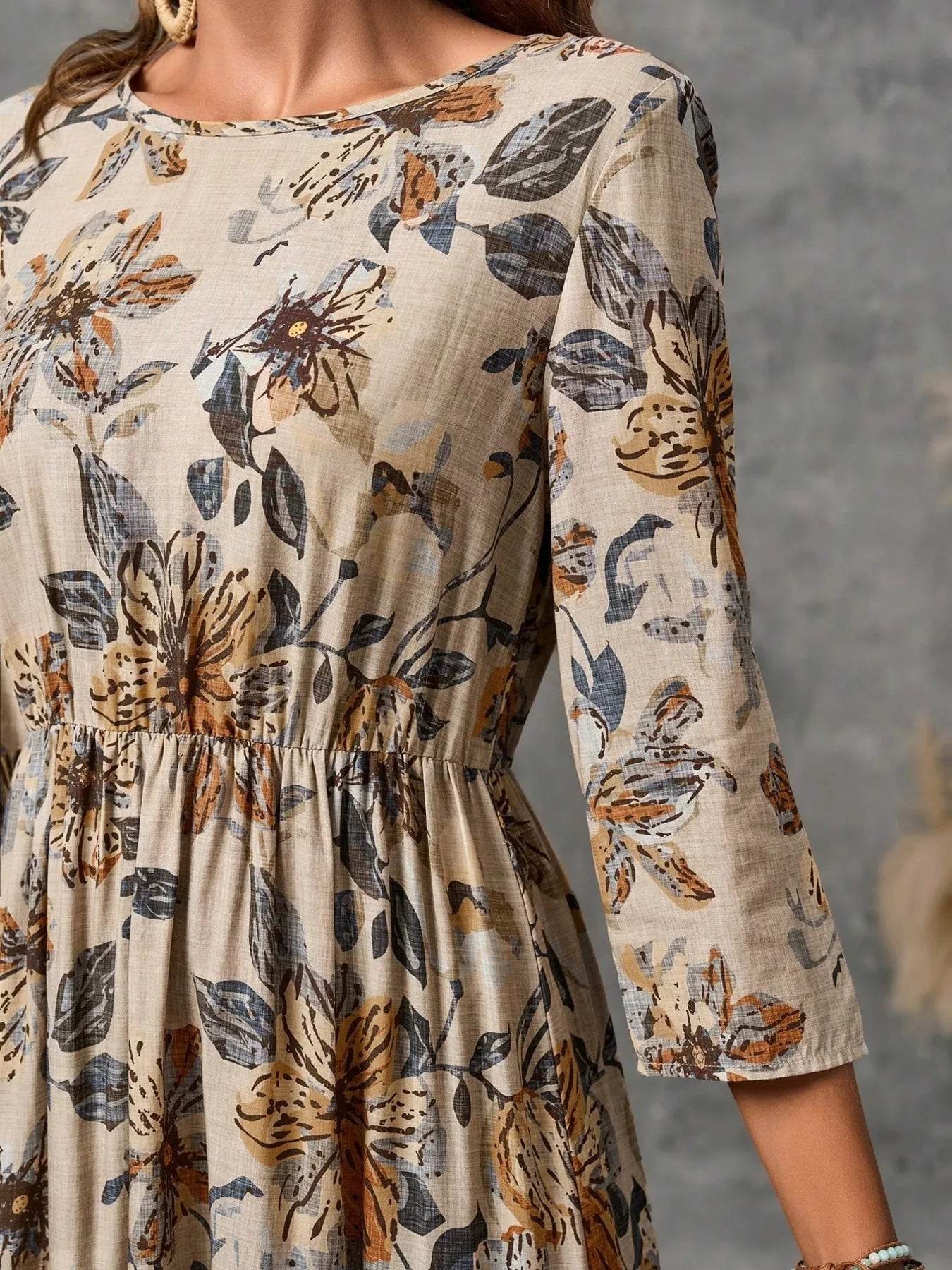 Tiered Printed Three-Quarter Sleeve Dress - Tredona LLC