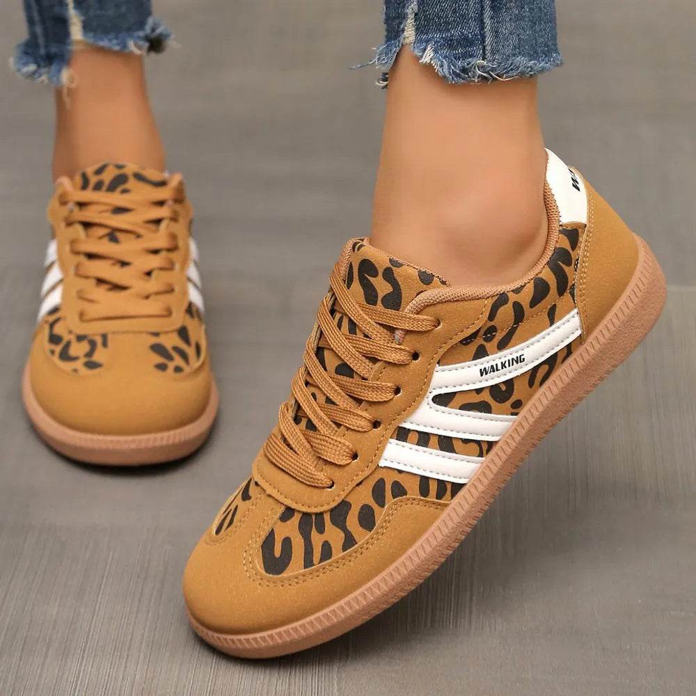 Leopard Round Toe Lace Up Sneakers - Tredona LLC
