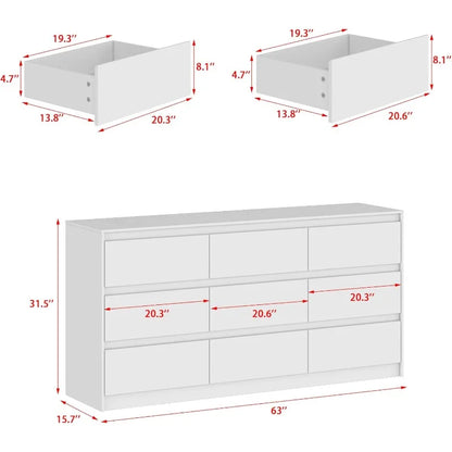 Hitow 9 Drawer Dresser for Bedroom with Deep Drawers, Large Floor Wood Dressers & Chest (63"W x 15.7"D x 31.5"H)