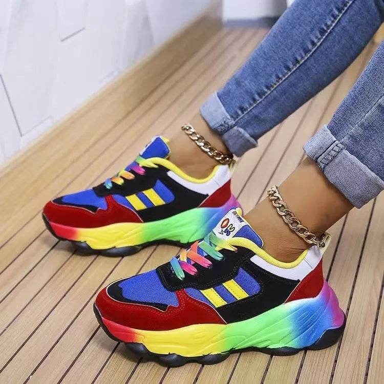 Lace-Up Mesh Round Toe Platform Sneakers - Tredona LLC