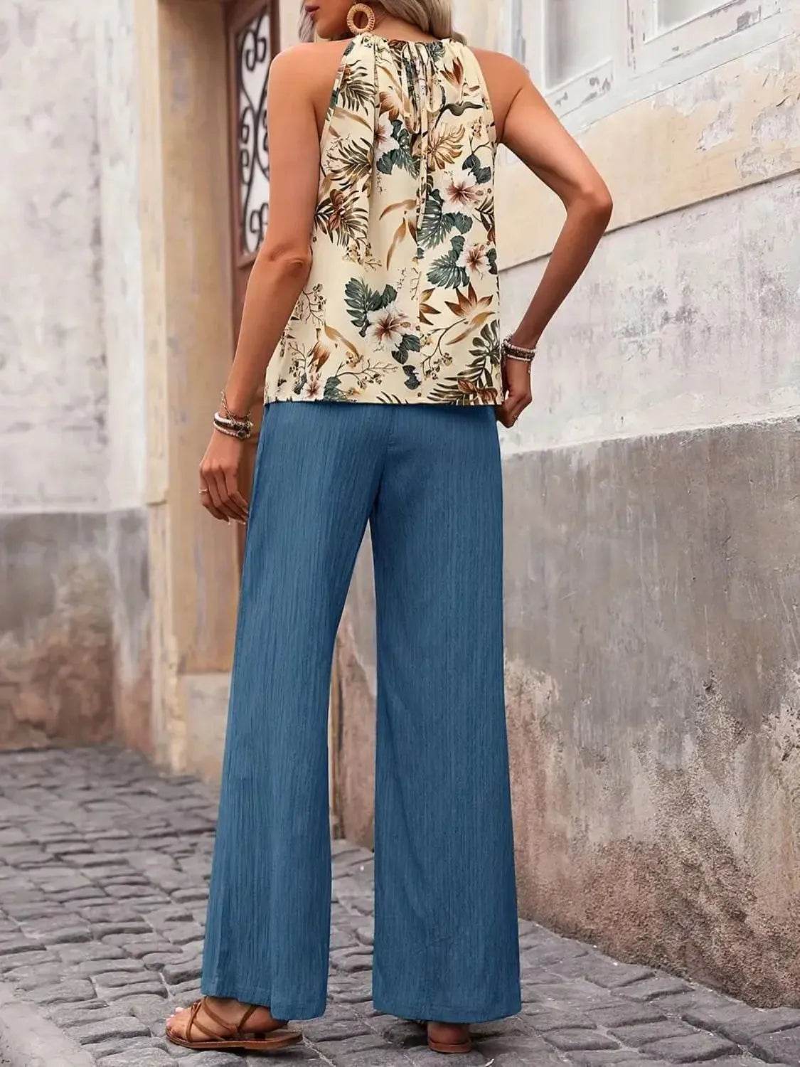 Printed Tank Top and Wide Leg Pants Set - Tredona LLC
