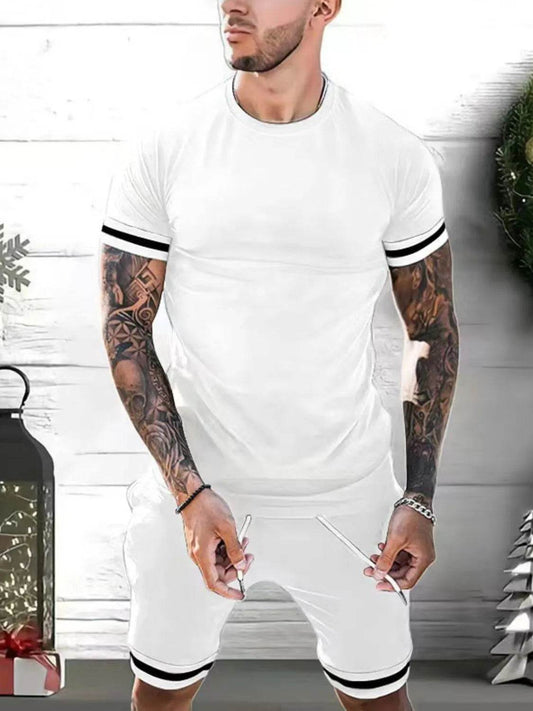 Men's Plus Size Round Neck Short Sleeve Top and Shorts Set - Tredona LLC