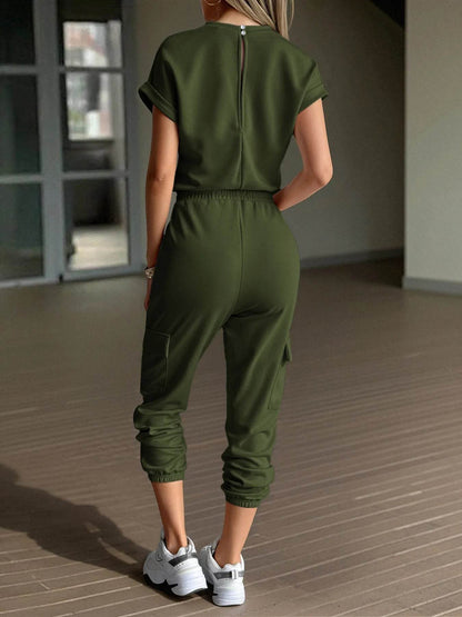 Round Neck Short Sleeve Top and Pants Set - Tredona LLC