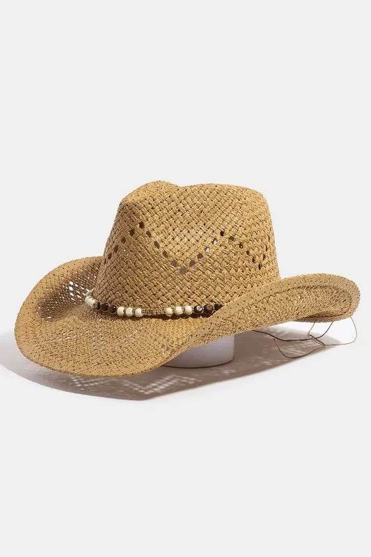Fame Mixed Beaded Strap Western Fedora Straw Hat - Tredona LLC