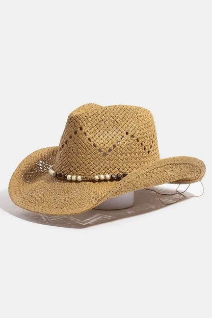Fame Mixed Beaded Strap Western Fedora Straw Hat - Tredona LLC