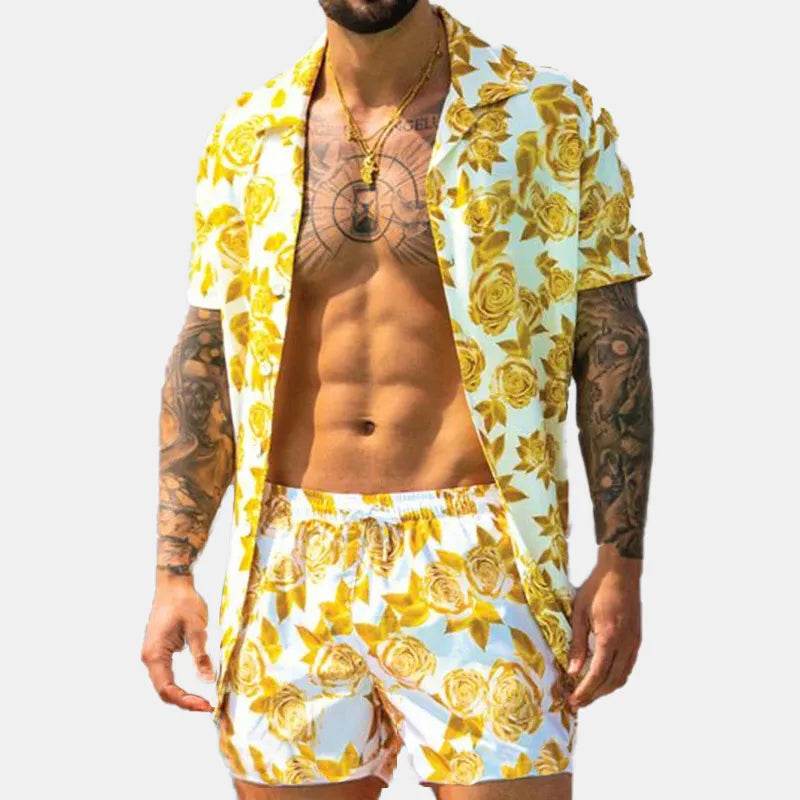 Men's Full Size Button Up Shirt and Shorts Set Plus Size - Tredona LLC