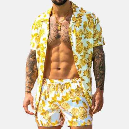 Men's Full Size Button Up Shirt and Shorts Set Plus Size - Tredona LLC