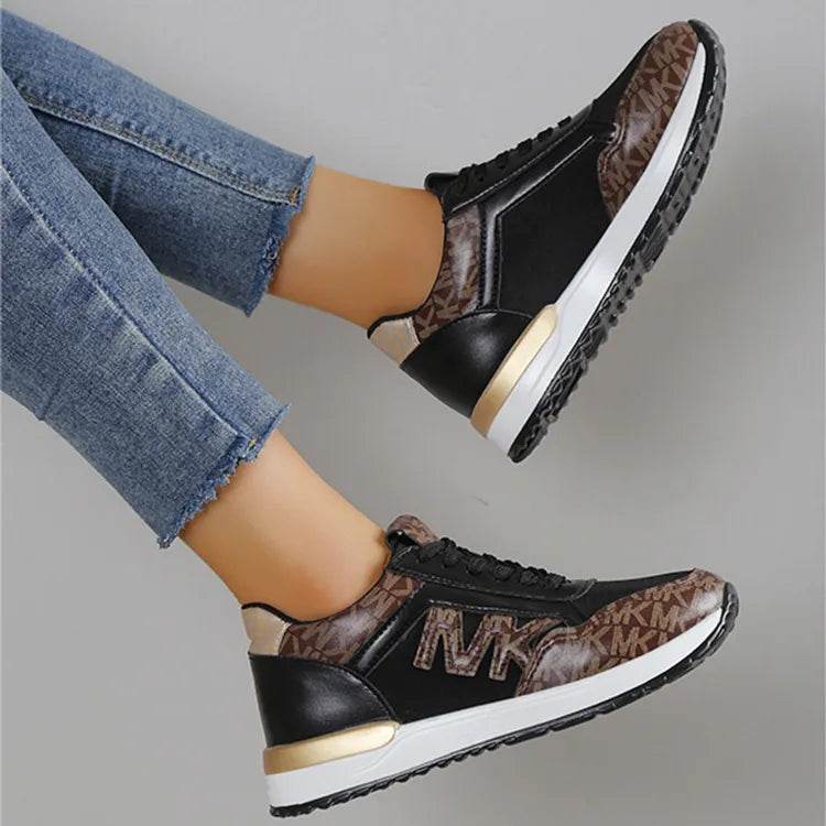 Contrast Lace Up Round Toe Sneakers - Tredona LLC