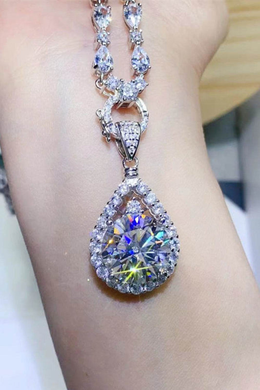 10 Carat Moissanite Teardrop Pendant Platinum-Plated Necklace - Tredona LLC