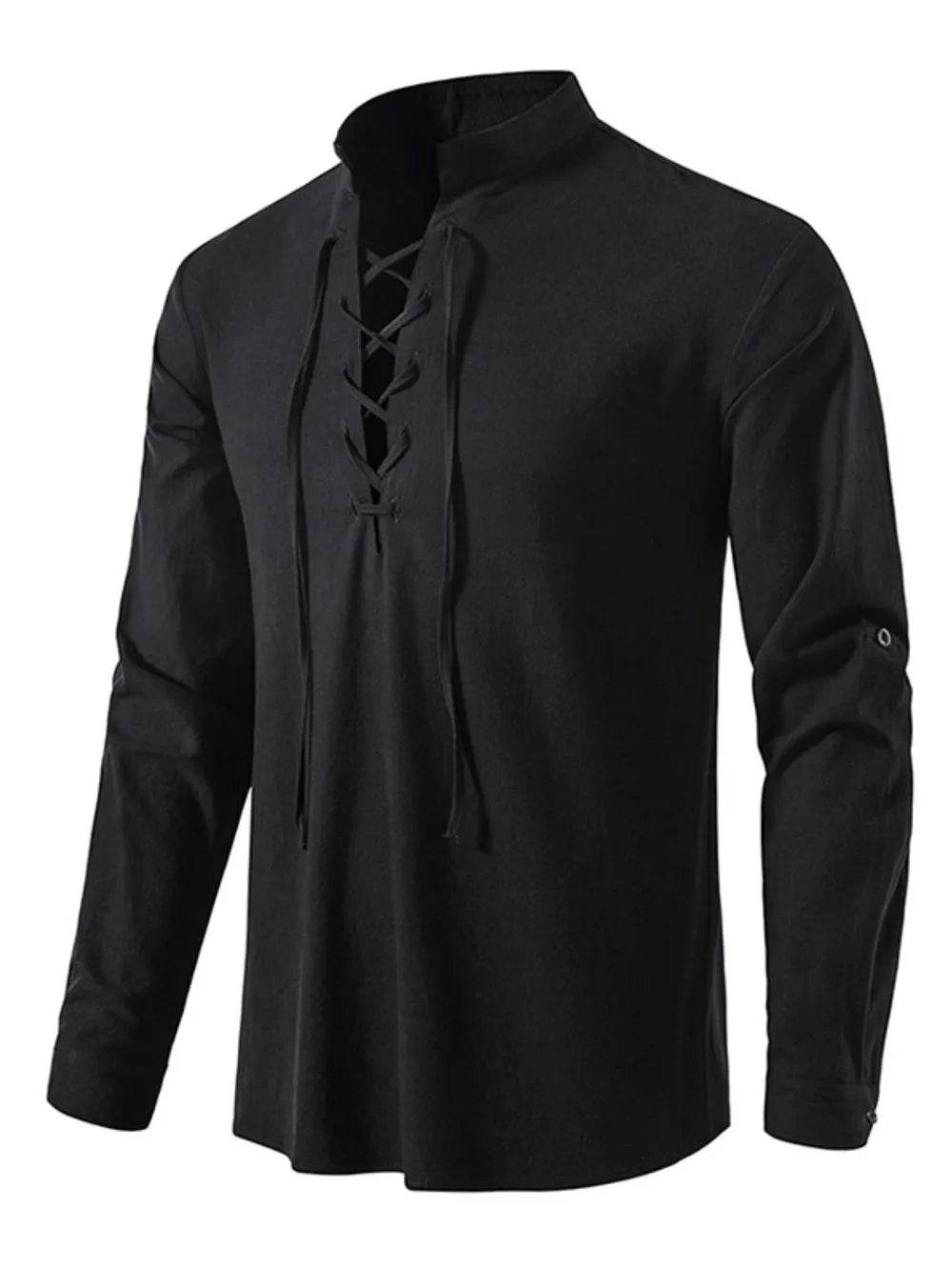 Men's Lace Up Long Sleeve Blouse - Tredona LLC