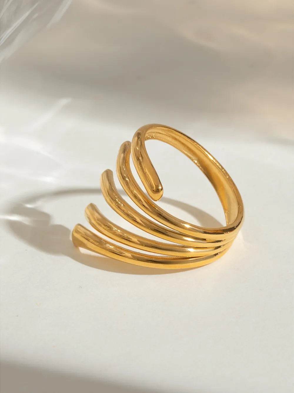 18K Gold-Plated Stainless Steel Irregular Lines Open Ring - Tredona LLC