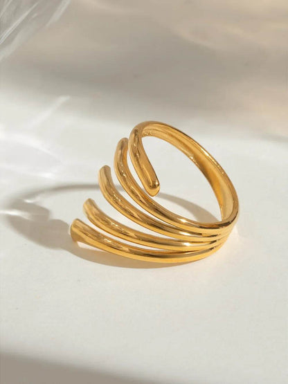 18K Gold-Plated Stainless Steel Irregular Lines Open Ring - Tredona LLC