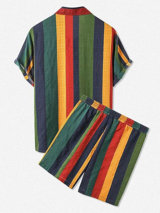 Men's Full Size Striped Button Up Shirt and Shorts Set Plus Size - Tredona LLC