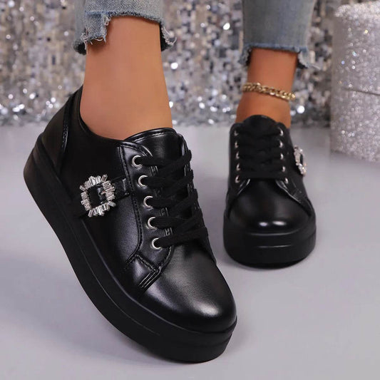 Rhinestone Embellishment Platform Sneakers - Tredona LLC