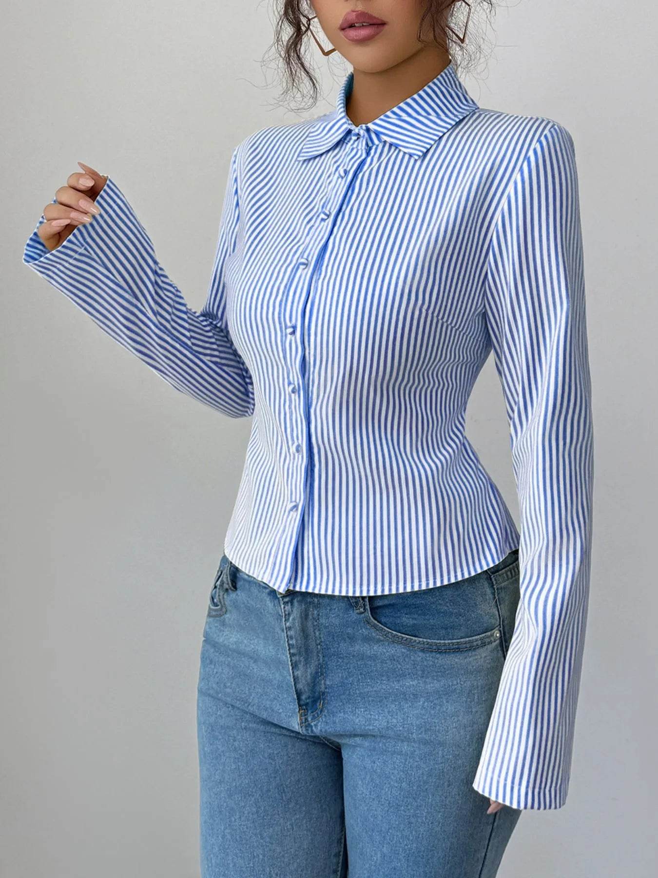 Striped Button-Up Long Sleeve Shirt - Tredona LLC