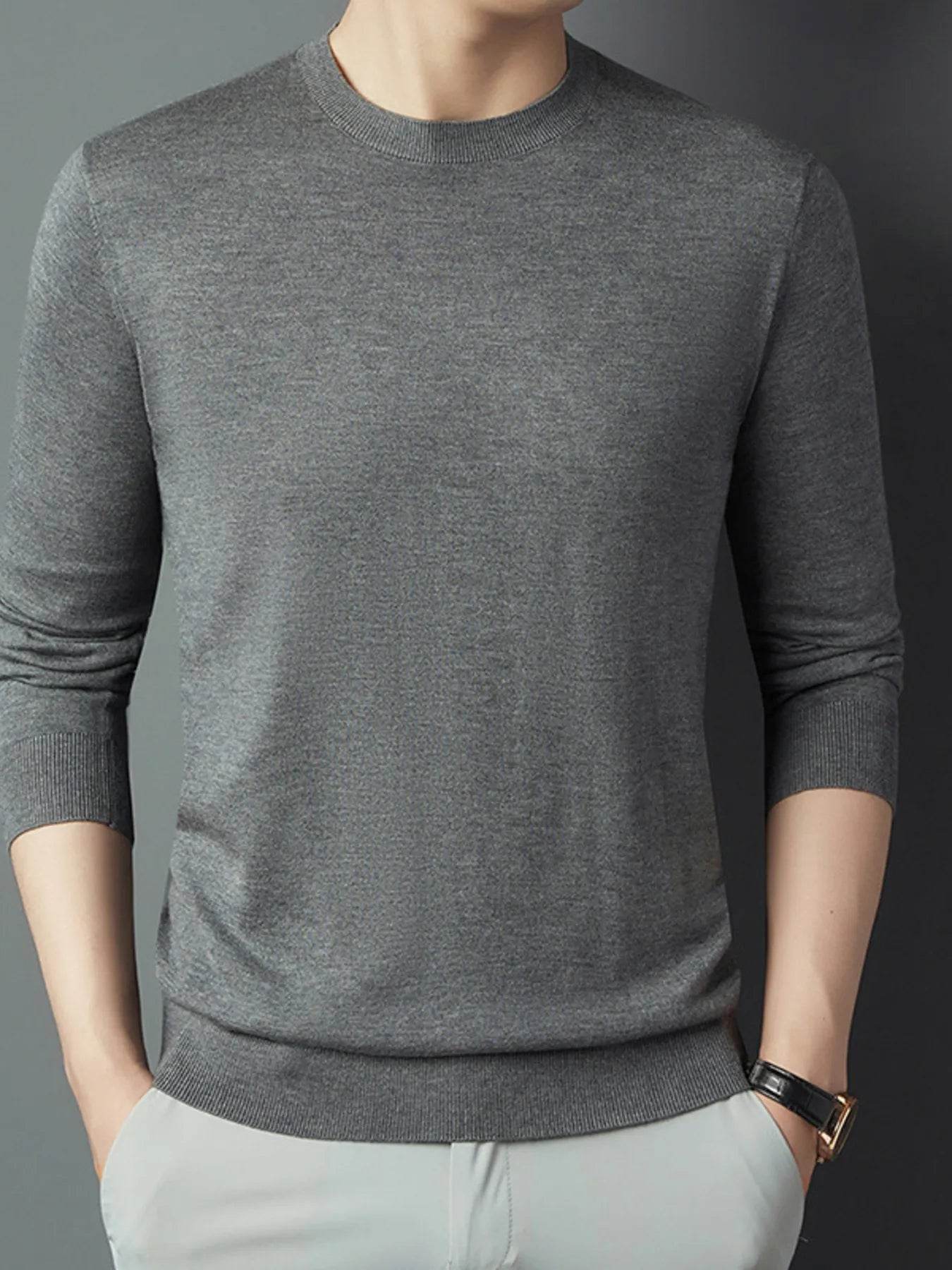 Men's Full Size Round Neck Long Sleeve Knit Top Plus Size - Tredona LLC