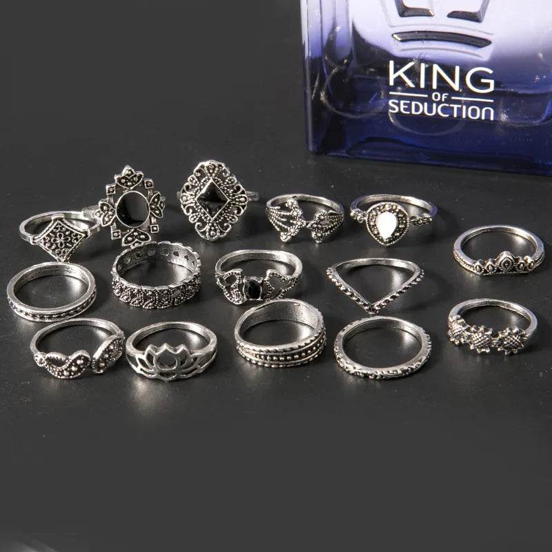 15 Piece Alloy Vintage Ring Set - Tredona LLC