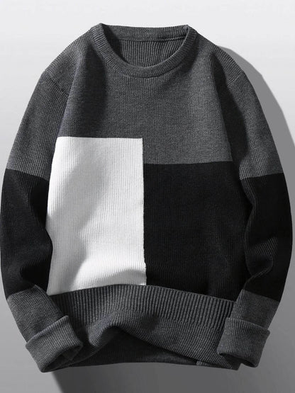 Men's Plus Size Color Block Round Neck Sweater - Tredona LLC