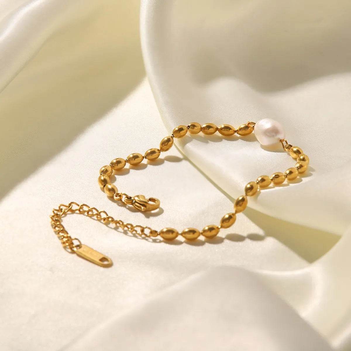 Pearl and Gold Chain Jewelry Set with Necklace and Bracelet - Tredona LLC
