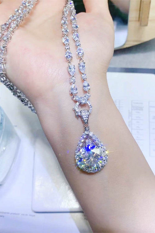 10 Carat Moissanite Teardrop Pendant Platinum-Plated Necklace - Tredona LLC