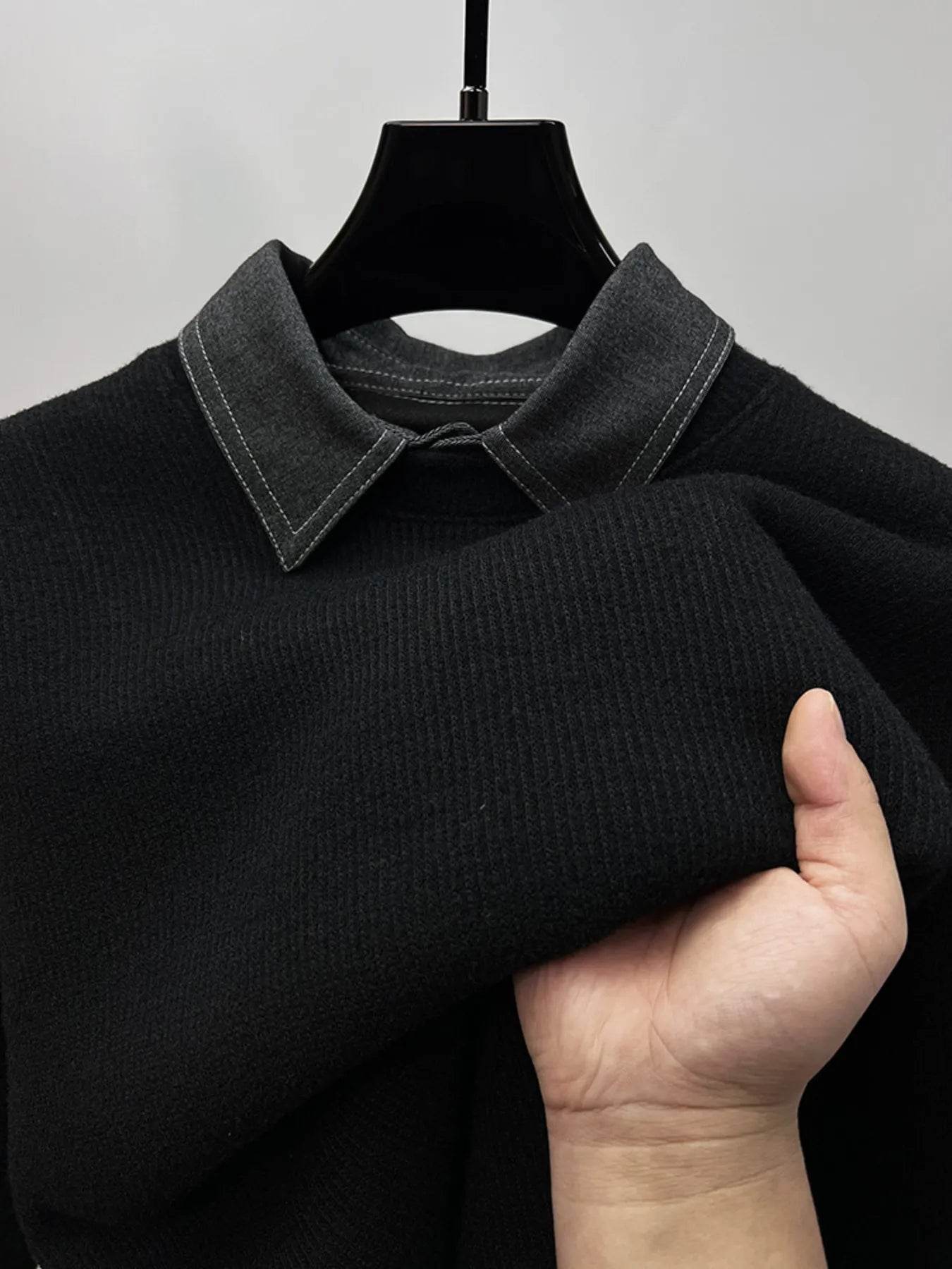 Men's Plus Size Ribbed Knit Collared Neck Sweater - Tredona LLC