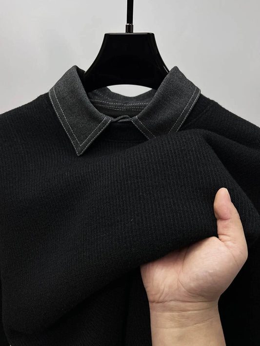 Men's Plus Size Ribbed Knit Collared Neck Sweater - Tredona LLC